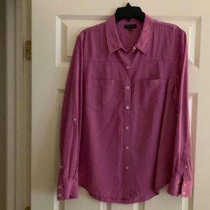 Lord and Taylor Pink Blouse Long Sleeve with 2 pockets button up yolk back.